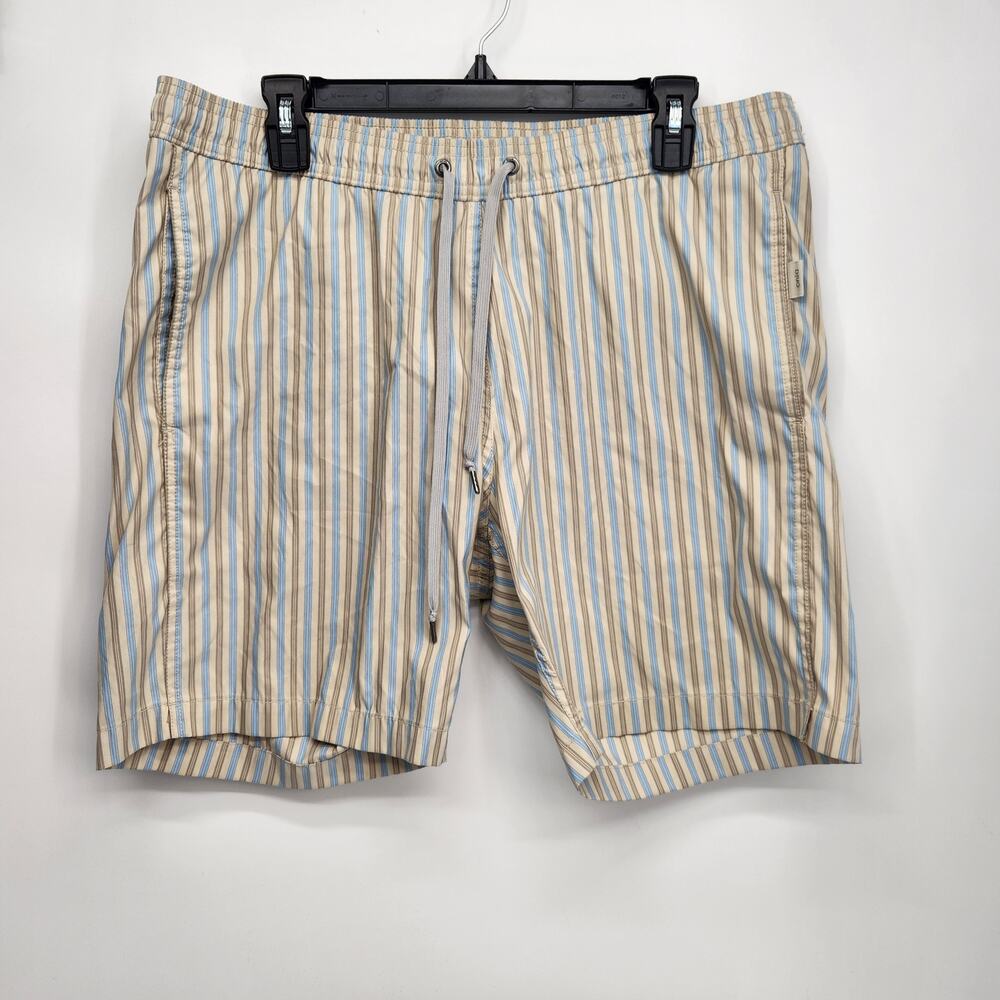 Onia Cream Blue Pinstripe Drawstring Swim Trunks Men's L